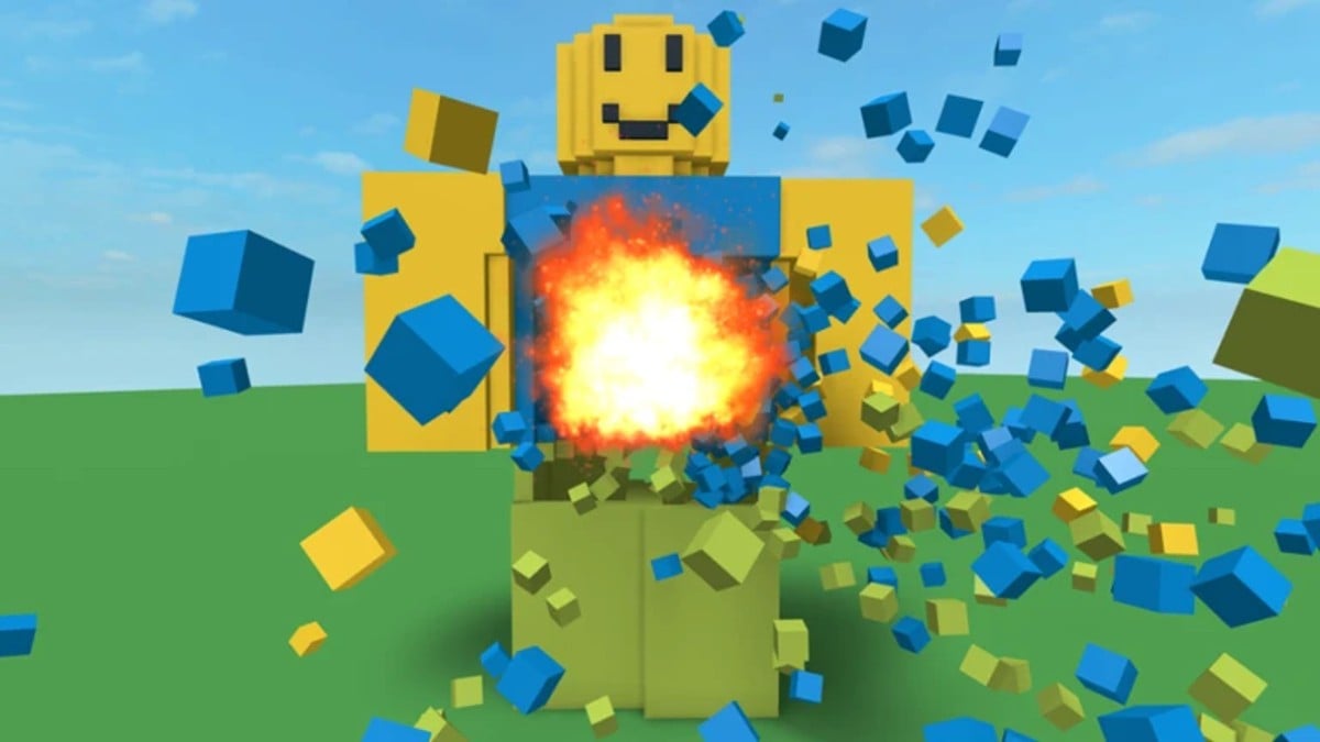 A Roblox character blowing up in Destruction Simulator.