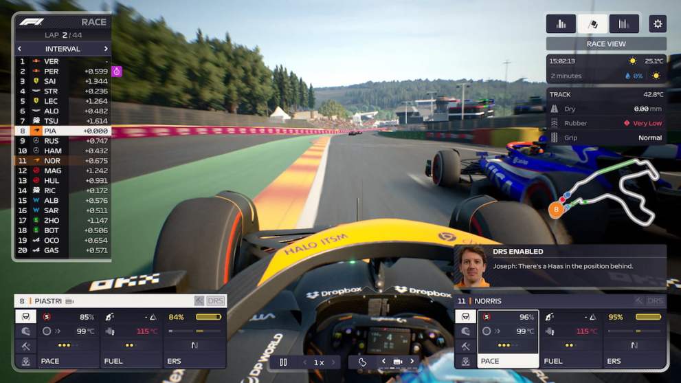 Helmet camera view of a race in F1 Manager 24
