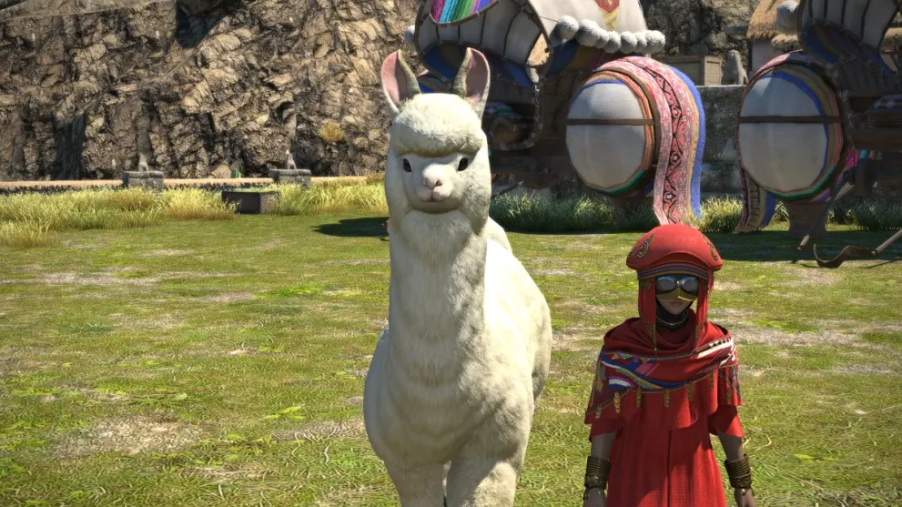 Pelupelu with an alpaca in Final Fantasy XIV