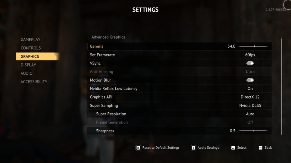 Flintlock Siege of Dawn Graphics Settings options menu
