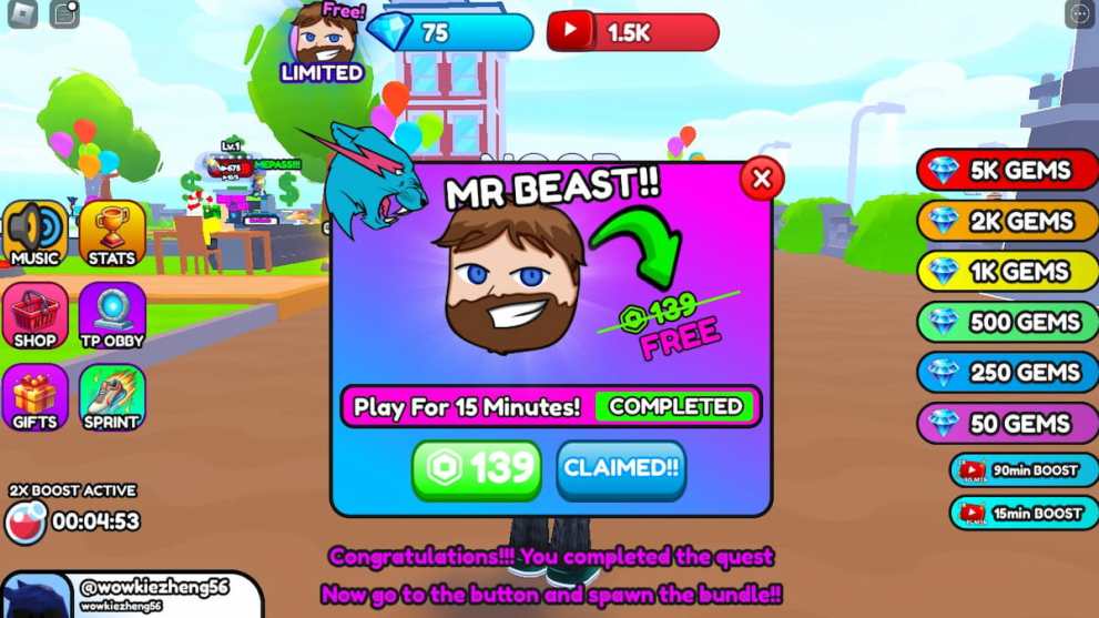 Free MrBeast menu in Viral Youtuber Tycoon