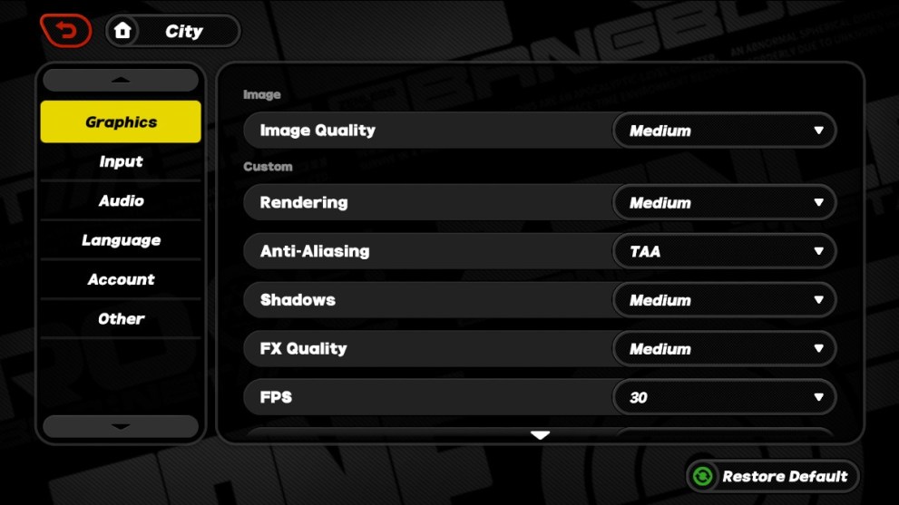 The graphics settings menu in Zenless Zone Zero.