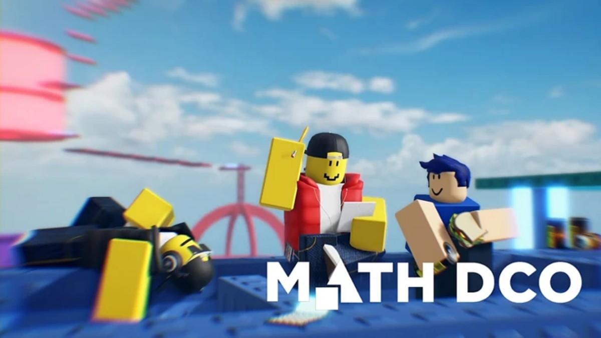 Roblox characters on an obstacle course in Math Difficulty Chart Obby.