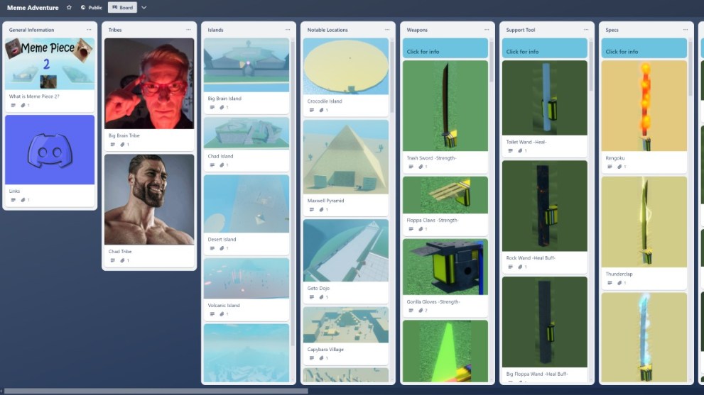 The Meme Piece Trello board.