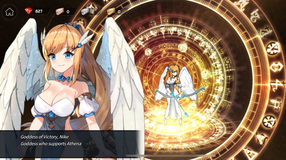 Nike a blonde female summoned character with white wings in Sword Master Story 