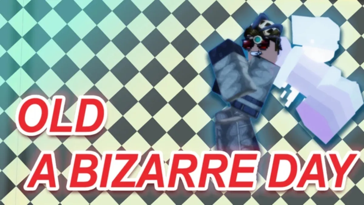 Old a Bizzare Day checkered pattern with red text and stand