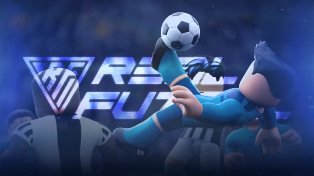 A Roblox character doing an overhead kick in Real Futbol 24.