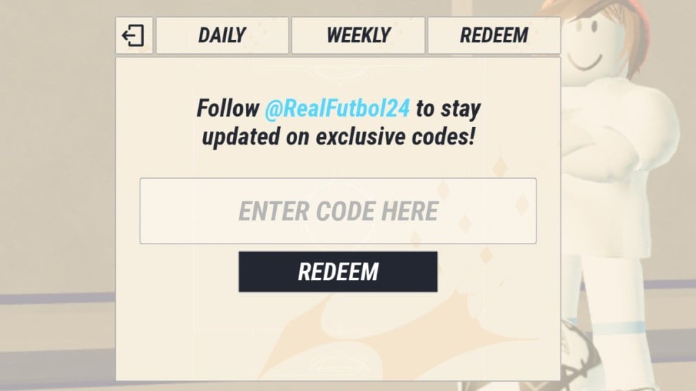 The code redemption screen in Real Futbol 24.