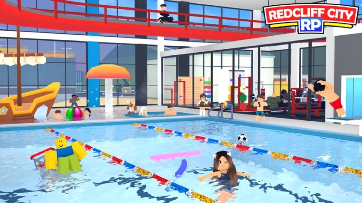 Redcliff City RP codes - a roblox character inside a pool