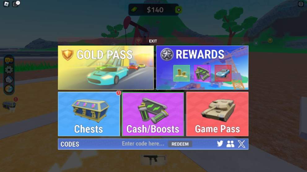 Code redemption menu in the Lawless Tycoon Roblox experience