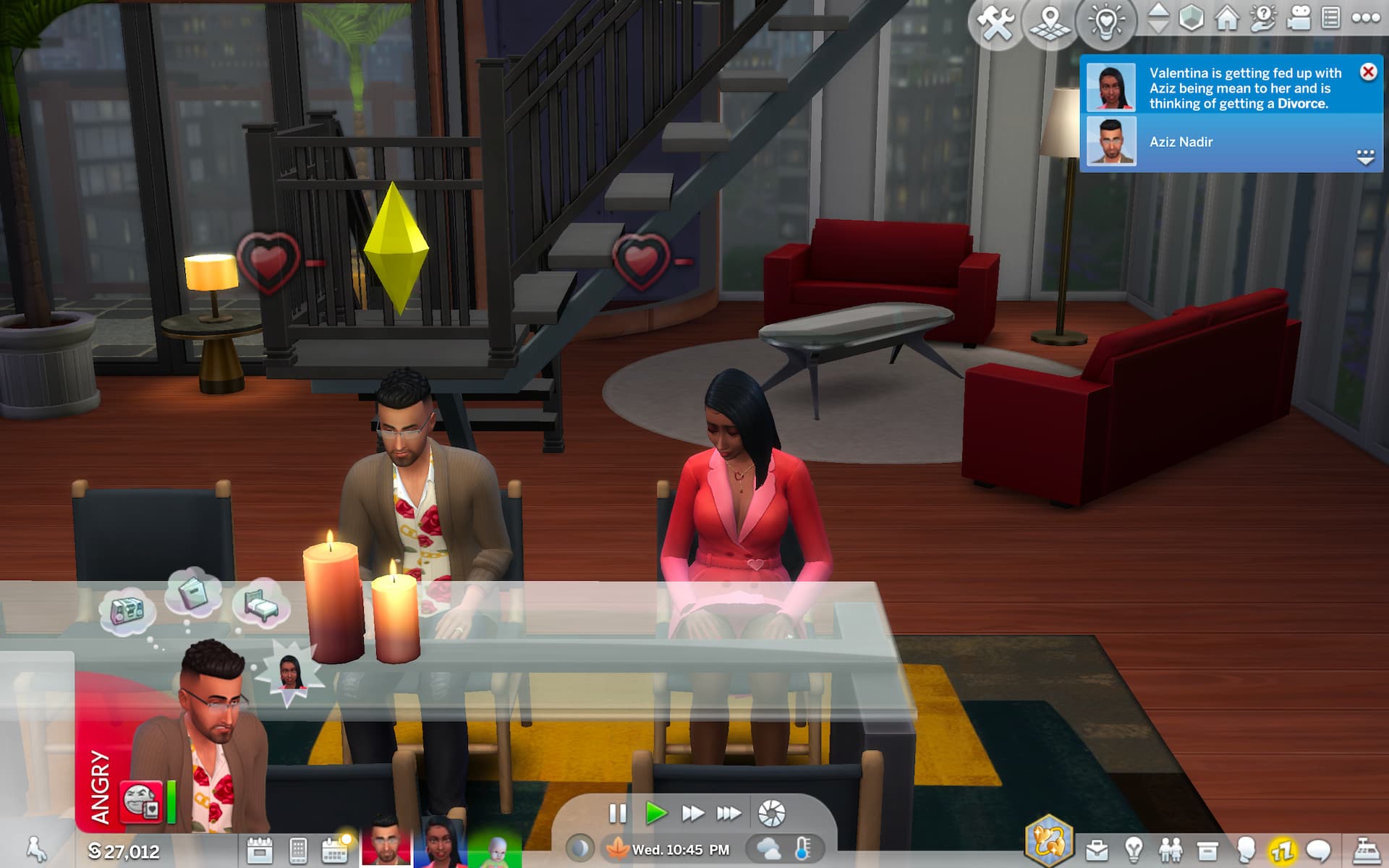 a couple showing relationship issues in Sims 4