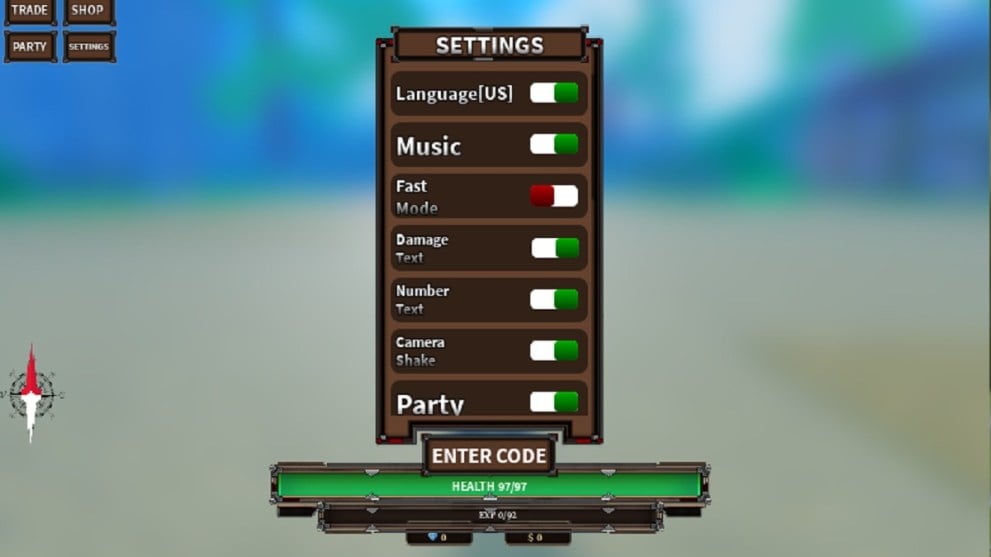 The menu settings in Star Piece