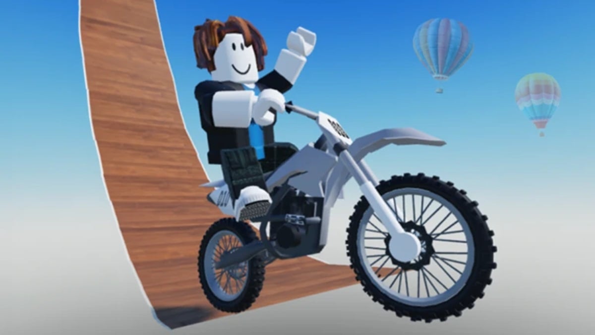 Stunt SImulator codes - a roblox character on a motorbike saluting the player