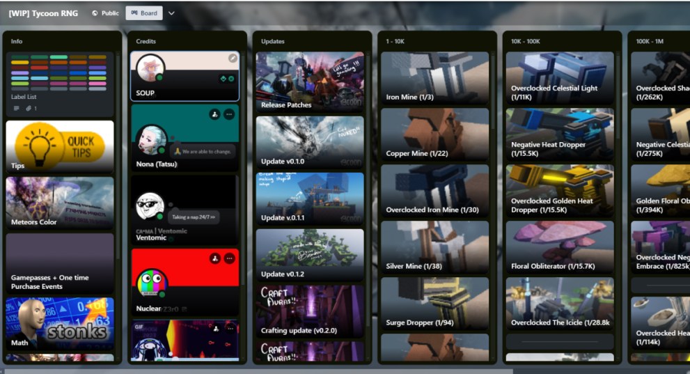 Tycoon RNG Trello Board