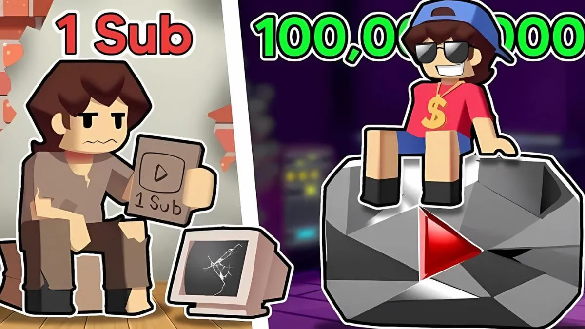 Two players in Viral Youtuber Tycoon Roblox experience