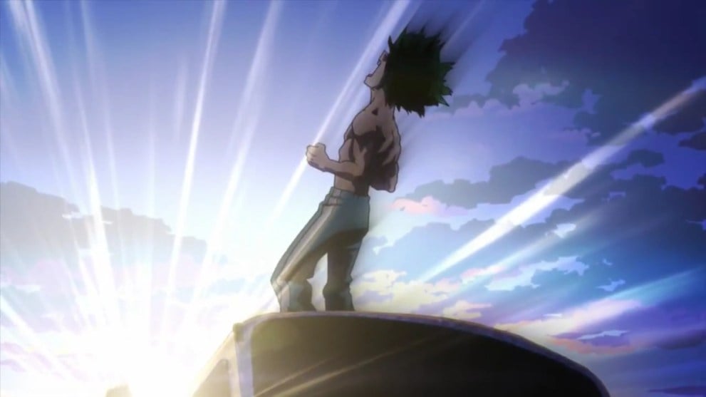 Deku Screaming in Tirumph After Cleaning Beach in My Hero Academia Entrance Exam Arc