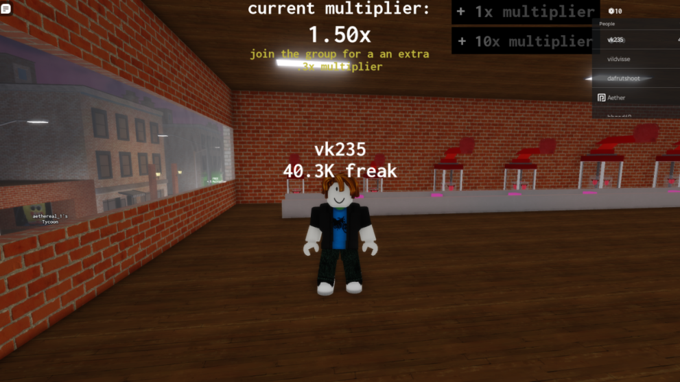 Standing in the house in Freaky Tycoon