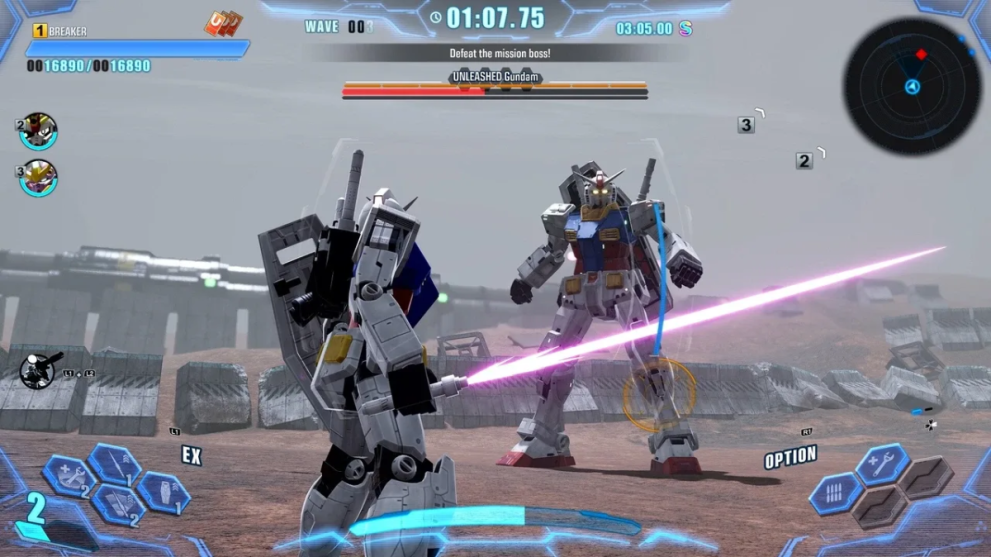 Gundam Breaker fighting with a saber