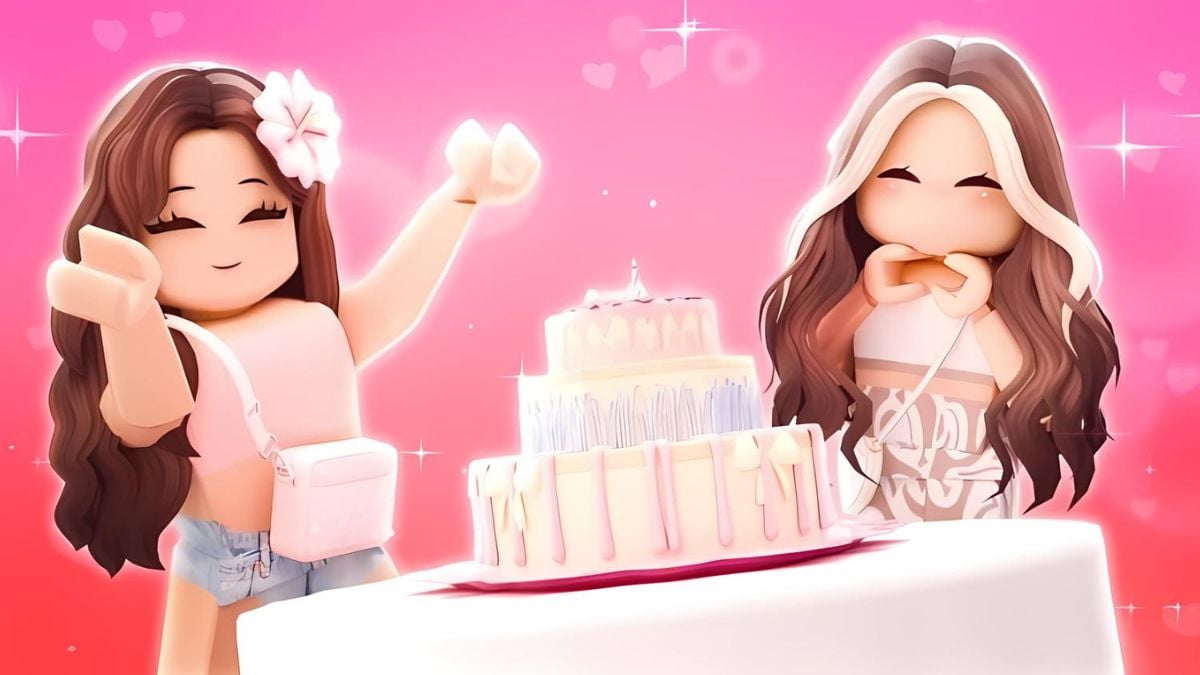 Two players looking at a cake in Cake Off Roblox experience