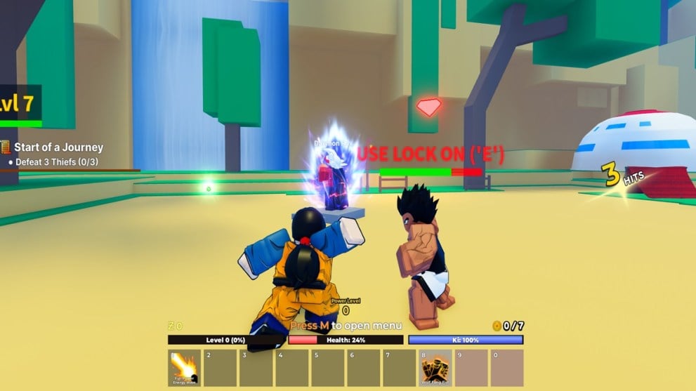 A Dragon Ball style character fighting a thief
