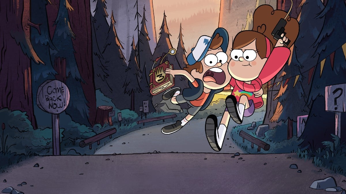 Two characters in Gravity Falls.