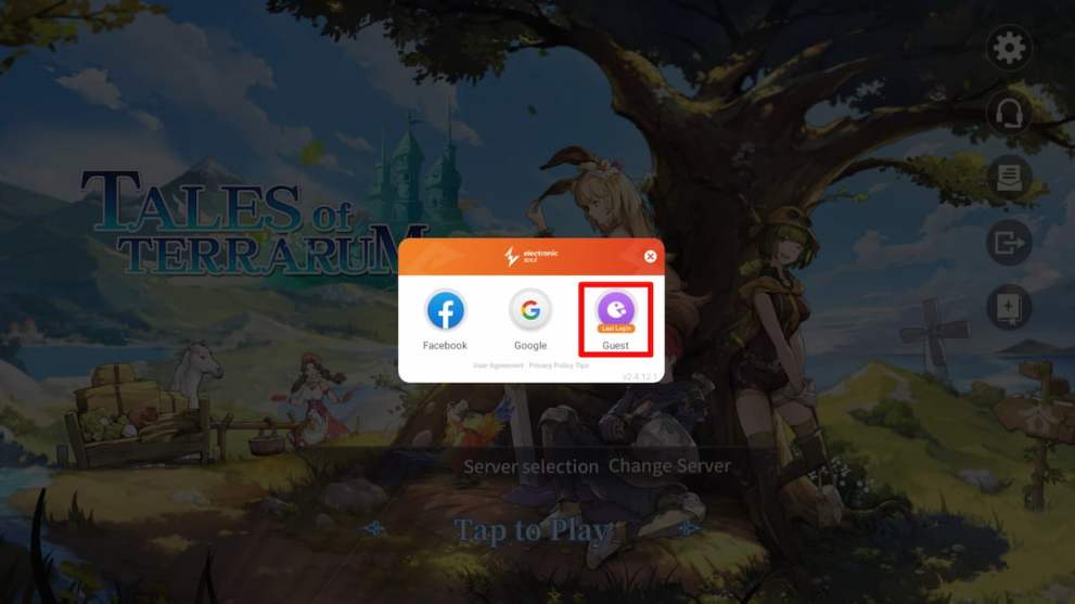 Guest login option in Tales of Terrarium