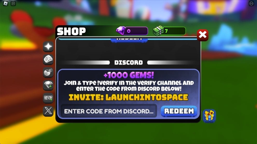 The code redemption screen in Launch Into Space Simulator.