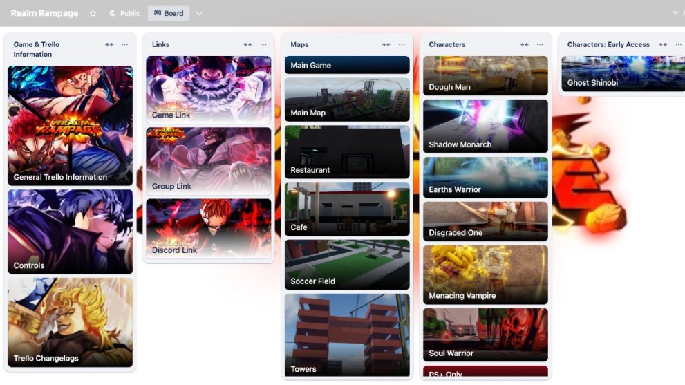 The Realm Rampage Trello board.