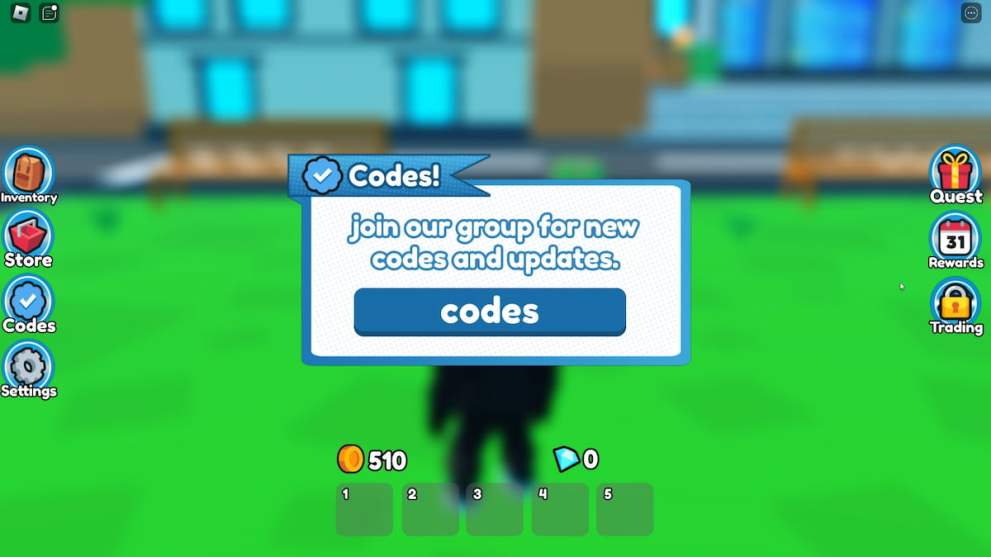 Codes redemption menu in Pixel Tower Defense