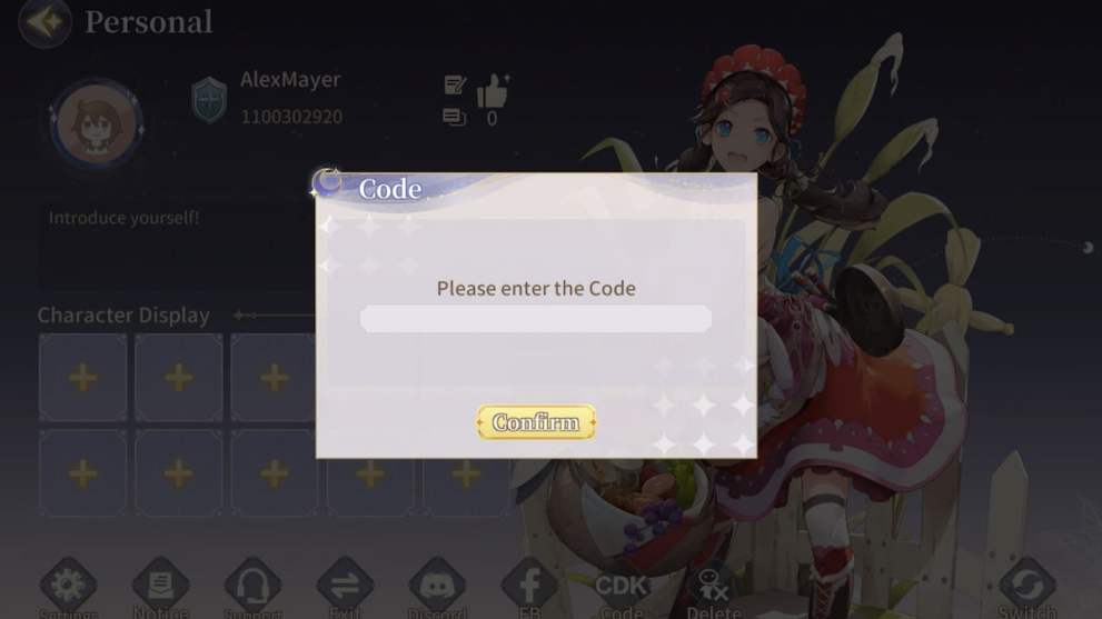 Codes redemption menu in Tales of Terrarium