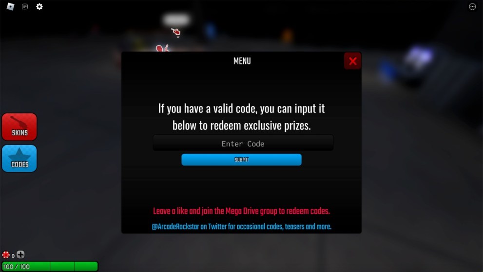 The code redemption screen in Spindown.