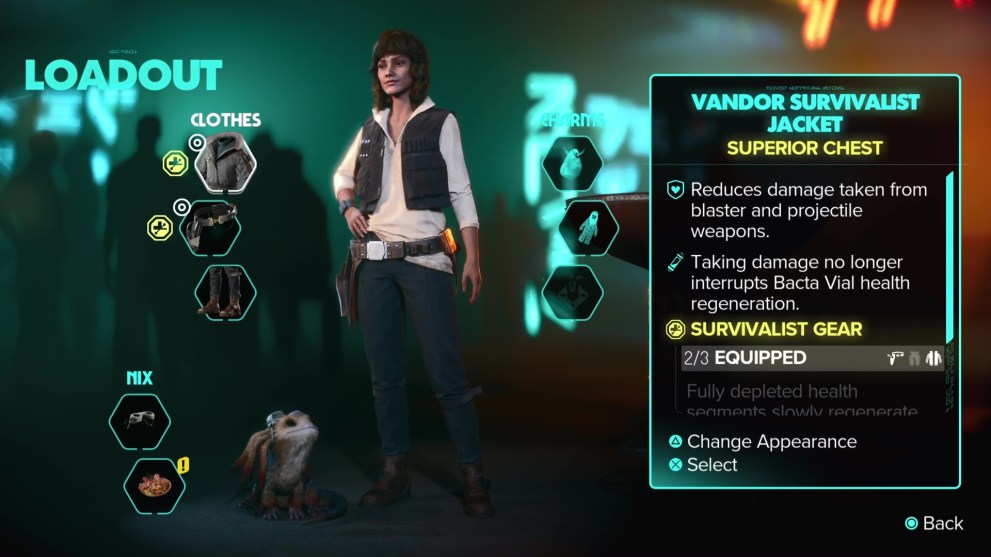 Star Wars Outlaws customization menu for Kay and Nix's appearance loadout