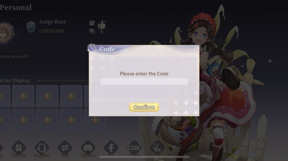 The code redemption screen in Tales of Terrarums.