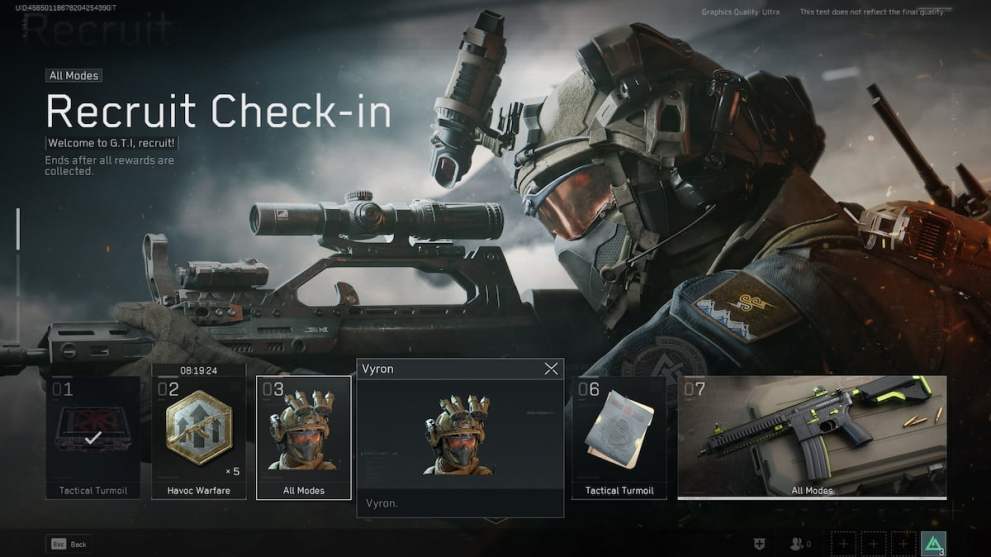 Recruit Check-in rewards, including Vyron in Delta Force: Hawk Ops