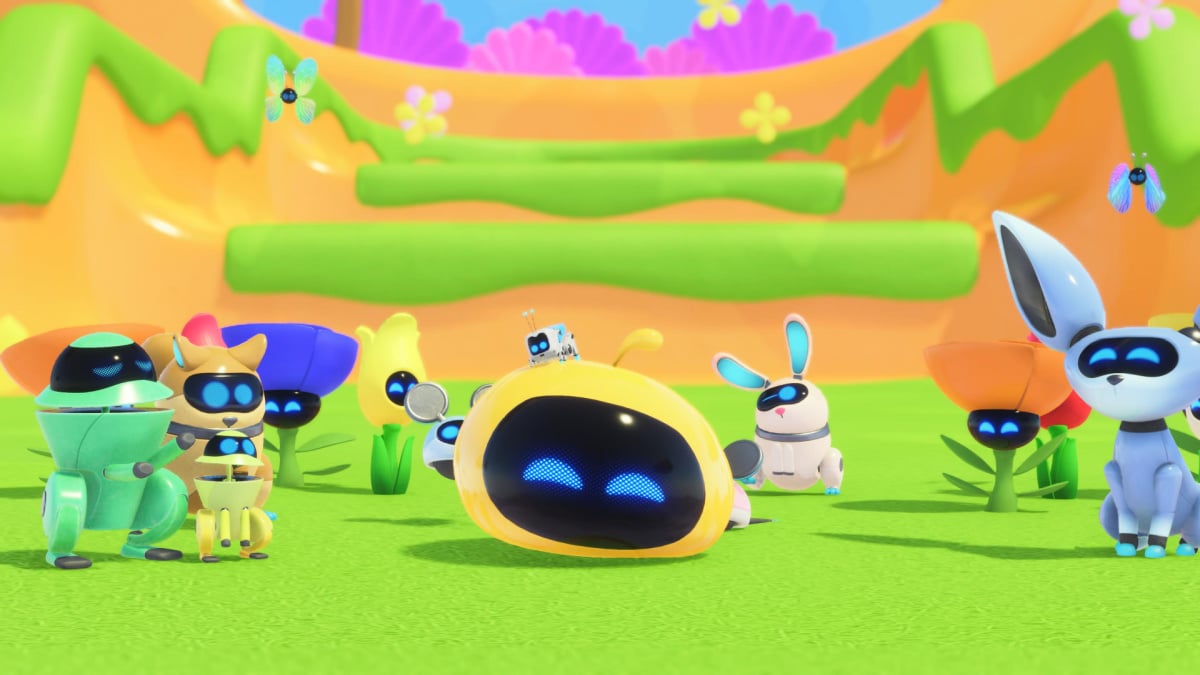 Loco Roco Bot Being Happy Surrounded by Small Animals in Astro Bot PlayStation Themed Level