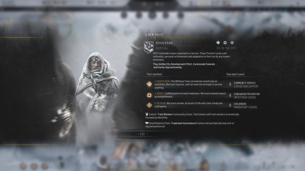 View of Evolver Faction in Frostpunk 2