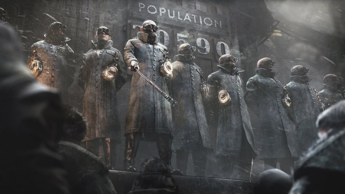 Frostpunk 2 View of Technocrats Protesting During High Tension