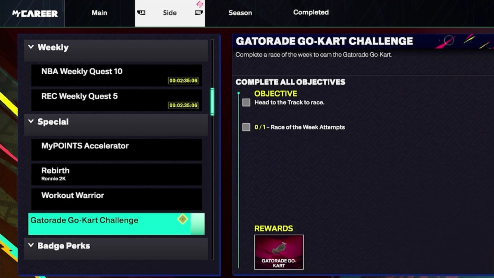 Completing the Gatorade Go-Kart Challenge to get the Go Kart in NBA 2K25