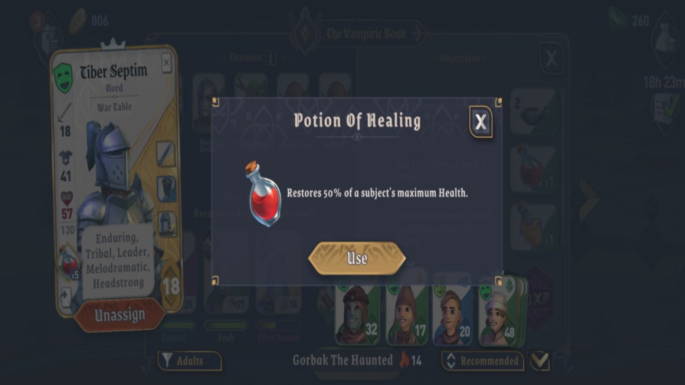 Healing units through their card on the map assignment screen in Elder Scrolls Castles