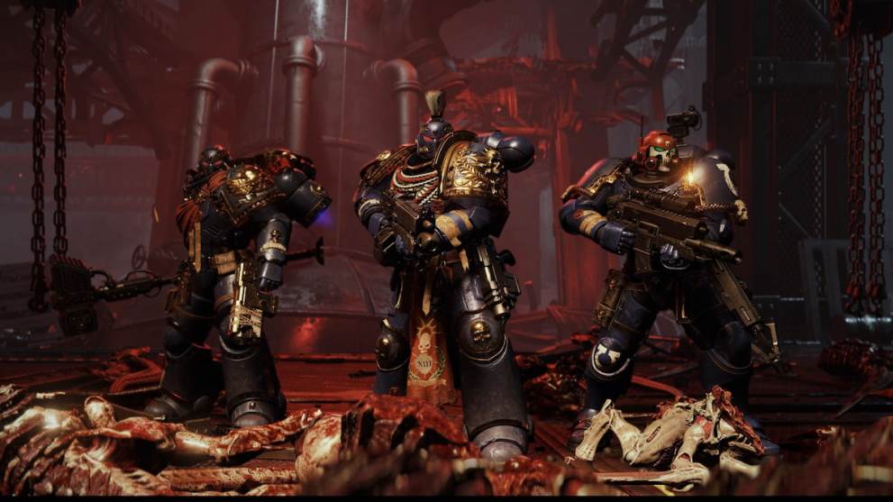 Three Ultramarines in Space Marine 2