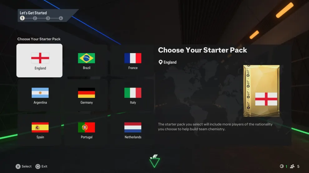 the starter squad nation choice screen in fc 25