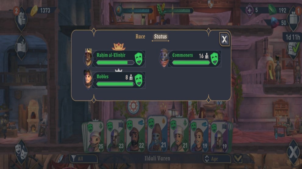 Looking at the happiness status of subjects in Elder Scrolls Castles