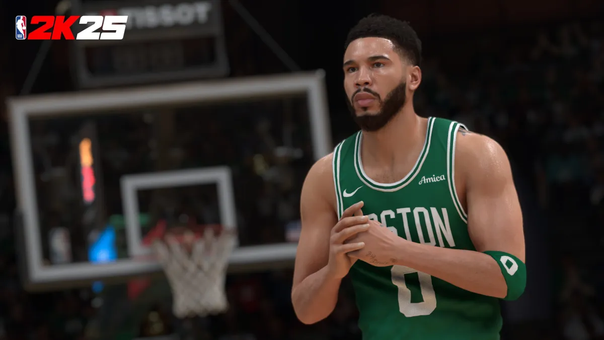 Player Clutching Fist in NBA 2K25 Promotional Image (How to Change Body Type)