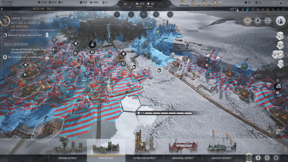 View of Building Effects on Map During Food District Construction in Frostpunk 2