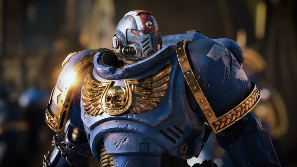 Solo Space Marine in Full Armor in Space Marines 2