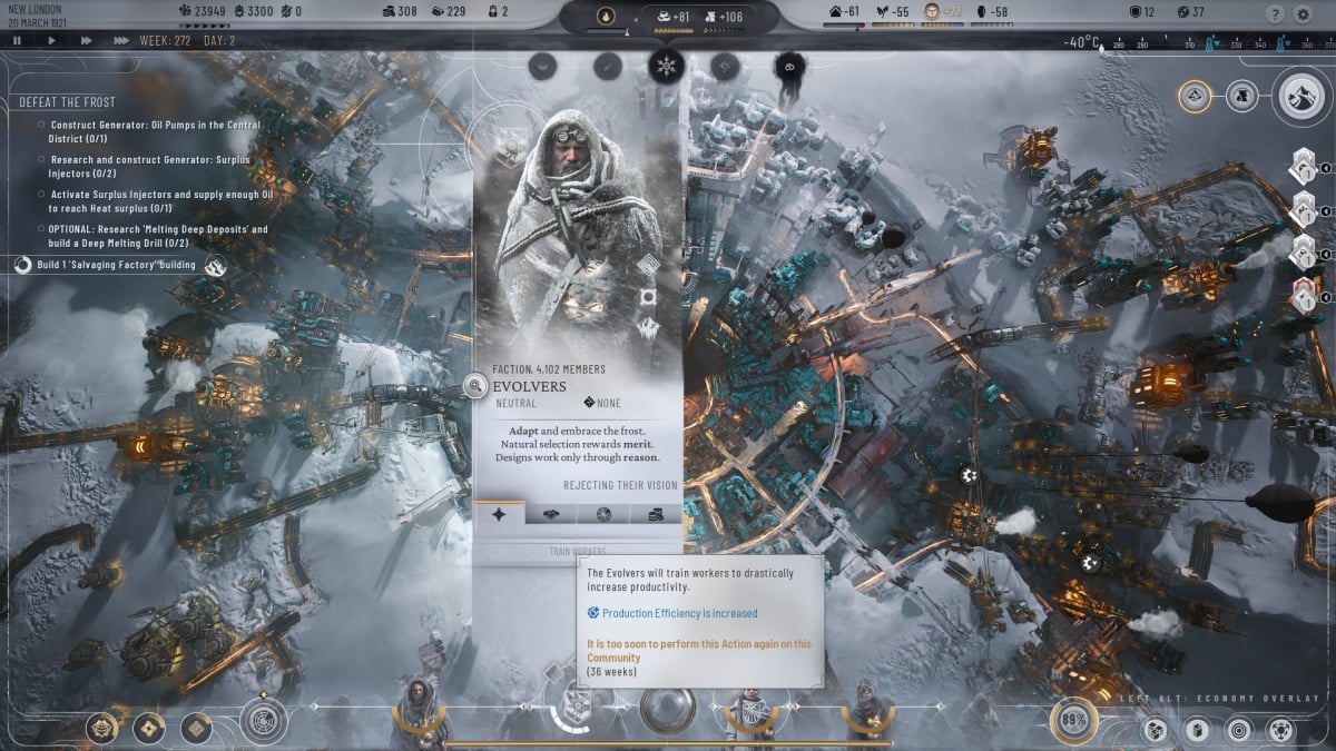 View of Evolvers Faction Ability in Frostpunk 2