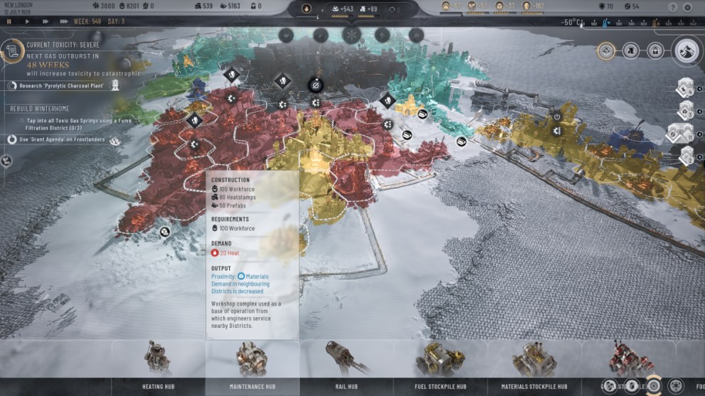 View of Maintenance Hub in Frostpunk 2 (How to Get Materials Fast)