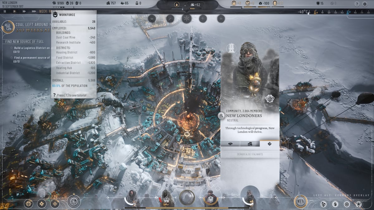 View of Workforce Drop Down Menu in Frostpunk 2