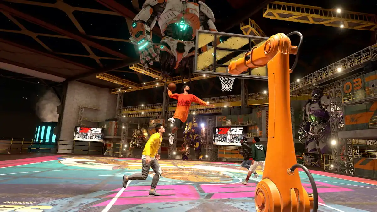 Player with a custom dunk animation dunking in NBA 2K25