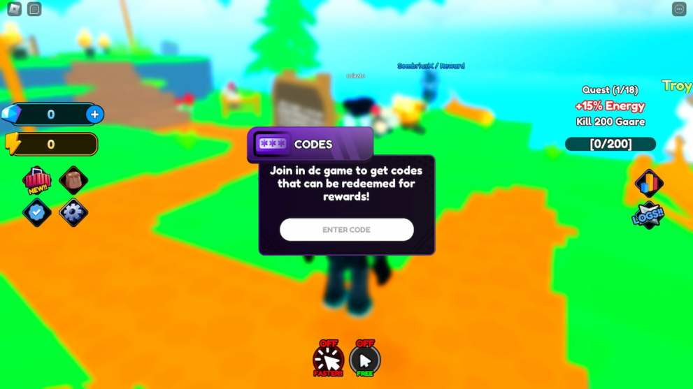 Codes redemption menu in Anime Protect Simulator Roblox experience